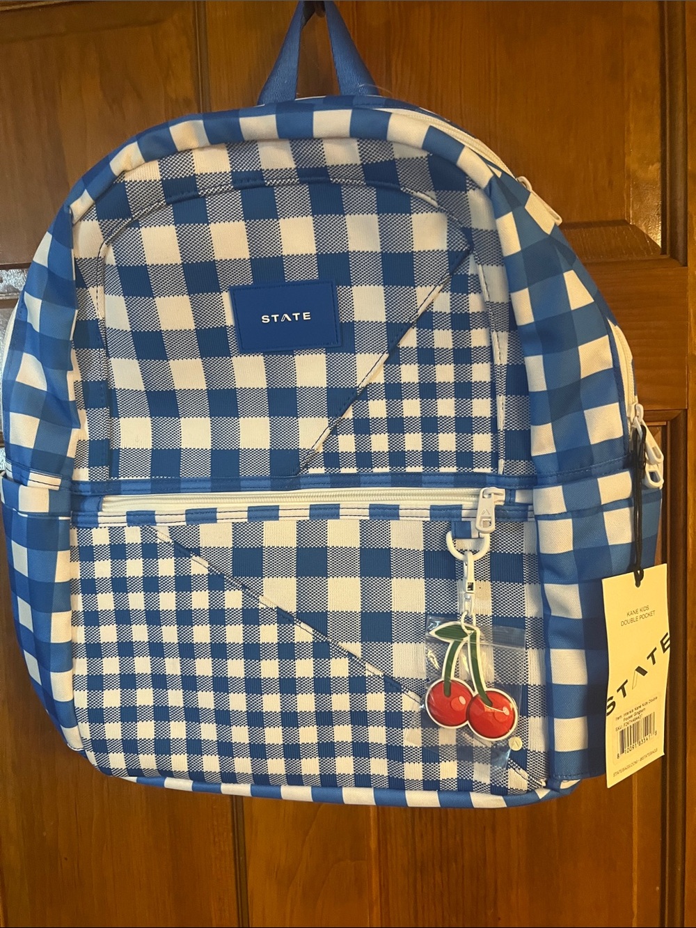 New State Cane  Intarsia Kids Double Pocket Gingham Backpack NWT